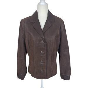 Wilsons Leather Maxima Suede Leather Button Front Jacket Brown Women's XL